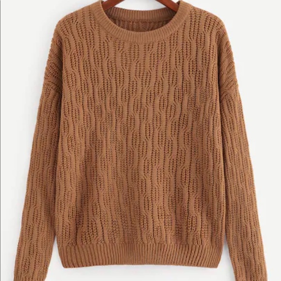 amourOC Sweaters - Cable Knit Crew Neck Sweater Tan/Brown